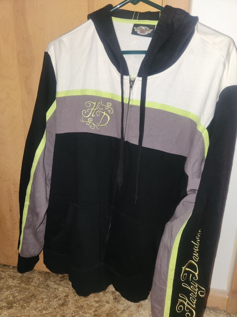 Harley-Davidson Black, White & Gray Zip Hoodie with Neon Yellow Accent